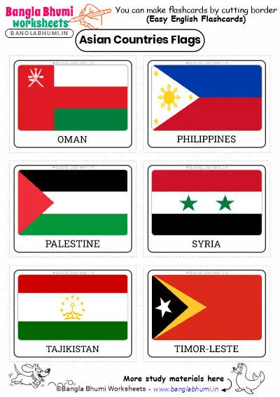 Asian Countries Flags Flashcards 2025 PDF Download