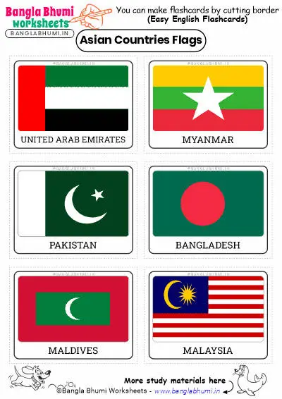 Asian Countries Flags Flashcards 2025 PDF Download