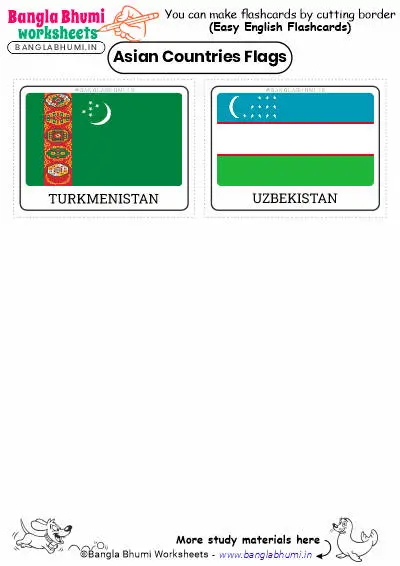 Asian Countries Flags Flashcards 2025 PDF Download