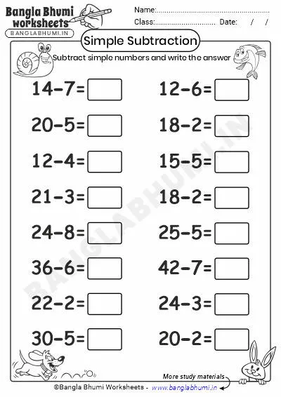 Simple Subtraction Worksheets 2025 PDF Download